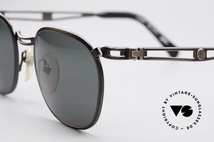 Jean Paul Gaultier 56-2177 Rare Designer Sonnenbrille, gunmetal gebürstet & mit grün/grauen Sonnengläsern, Passend für Herren und Damen