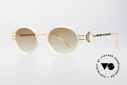 Jean Paul Gaultier 55-5201 90er Steampunk Sonnenbrille, 'crystal' Kunststoff-Front & vergoldete Metallbügel, Passend für Herren und Damen