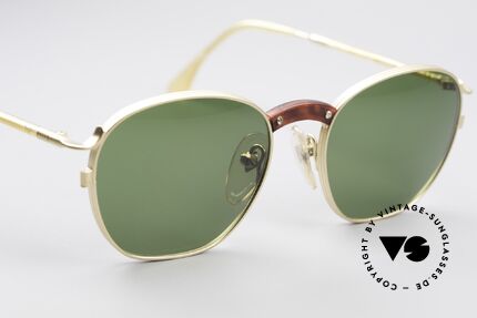 Jean Paul Gaultier 55-1271 Vergoldete JPG Sonnenbrille, klassische Brillenform mit grasgrünen Sonnengläsern, Passend für Herren und Damen