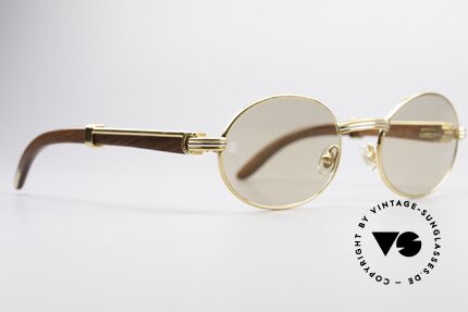 Cartier Giverny Ovale Edelholz Sonnenbrille, ovale, vergoldete Fassung mit Feder-Scharnieren, Passend für Herren und Damen