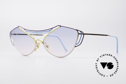 Casanova LC9 80er Kunst Sonnenbrille, vergoldeter Rahmen in Kombination mit blau & gelb, Passend für Damen