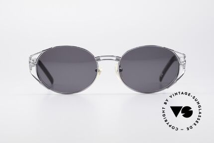 Jean Paul Gaultier 58-5106 Ovale Steampunk JPG Brille, silber-glänzende Designer-Sonnenbrille v. 1997/98, Passend für Herren und Damen