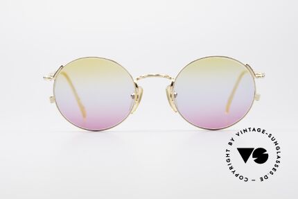 Jean Paul Gaultier 55-3176 Vintage Brille Rund Vergoldet, rund-ovale Metallfassung mit verzierten Bügeln, Passend für Herren und Damen