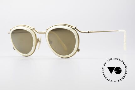 Jean Paul Gaultier 56-2271 Designer Steampunk Brille, mattgoldene Fassung mit Ringen in Perlmutt-Optik, Passend für Herren und Damen