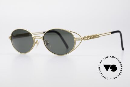 Jean Paul Gaultier 58-6106 Ovale Vintage Sonnenbrille, markante Metallarbeiten auf den Bügeln (J.P.G.-Gravur), Passend für Herren und Damen