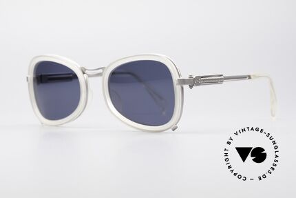Jean Paul Gaultier 56-1271 90er Steampunk Sonnenbrille, solider Metallrahmen mit Gläsern in Kunststoff-Inlays, Passend für Herren und Damen
