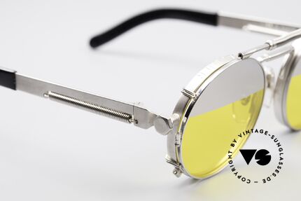 Jean Paul Gaultier 56-8171 Steampunk Brille mit Clip, Sonnengläser sind 1/3 silber-verspiegelt und 2/3 gelb, Passend für Herren und Damen