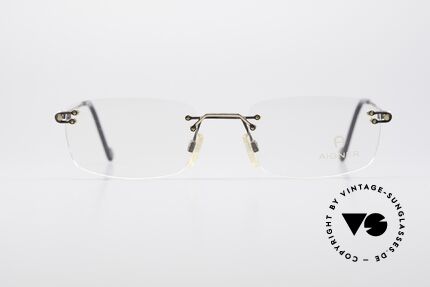 Aigner EA360 Randlose Vintage Brille, randlose Markenbrille, schwarz/gold, made in Germany, Passend für Herren