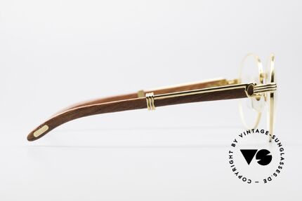 Cartier Bagatelle Bubinga Edelholzbrille Luxus, runde, vergoldete Fassung mit Federscharnieren, Passend für Herren und Damen