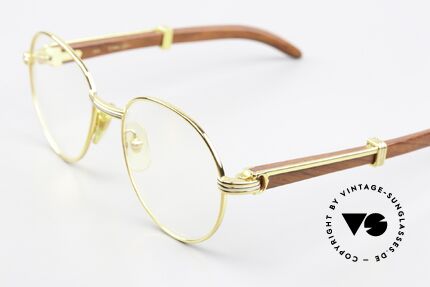 Cartier Bagatelle Bubinga Edelholzbrille Luxus, runde, vergoldete Fassung mit Federscharnieren, Passend für Herren und Damen