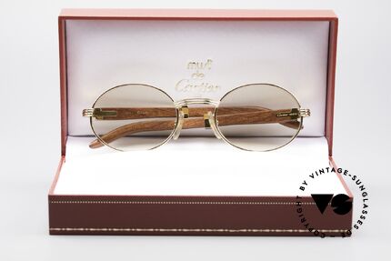 Cartier Giverny Ovale Edelholz Sonnenbrille, ovale, vergoldete Fassung mit Feder-Scharnieren, Passend für Herren und Damen