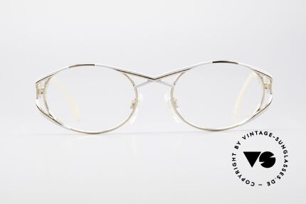 Cazal 977 90er Designerbrille Damen, sehr elegante Rahmengestaltung in gold-weiss, Passend für Damen