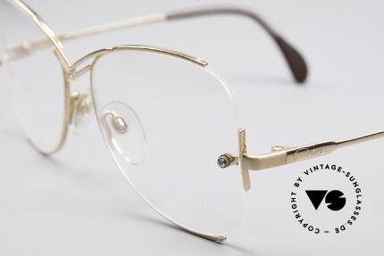 Cazal 221 Randlose 80er Designer Brille, mit Strass-Steinchen zur Zierde auf der Bügelschraube, Passend für Damen