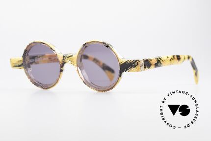 Alain Mikli 0150 / 393 Runde Designer Sonnenbrille, spektakuläres Muster in gelb-orange-schwarz-kristall, Passend für Herren und Damen