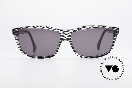 Alain Mikli 701 / 280 Gemusterte 80er Sonnenbrille, spektakuläres Muster in kristall / schwarz-netzförmig, Passend für Damen
