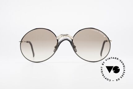 Porsche 5658 Vintage Sonnenbrille Herren, schwarz/goldene Metallfassung mit Leder-Sattelsteg, Passend für Herren