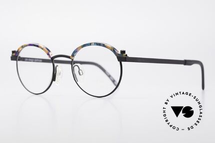 ProDesign Proswitch 4 Runde Vintage Panto Brille, Applikation in blau-orange mosaik / marmoriert, Passend für Herren und Damen