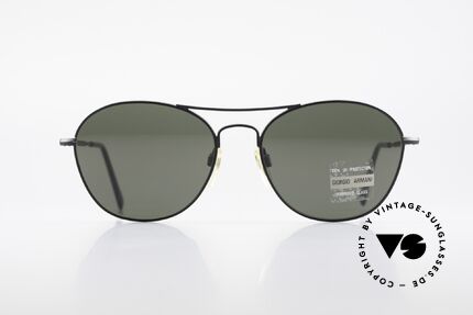 Giorgio Armani 646 Aviator Designer Sonnenbrille, matt-schwarzer Rahmen mit dunkelgrünen Gläsern, Passend für Herren