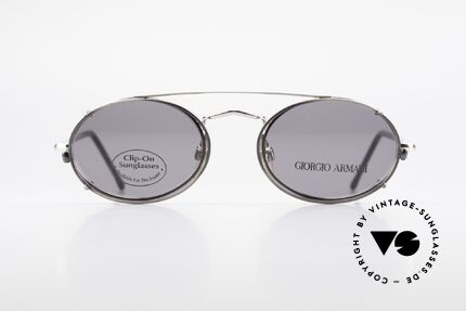 Giorgio Armani 240 Vintage Clip On Sonnenbrille, silberne Fassung und Sonnen-Clip in anthrazit metallic, Passend für Herren und Damen