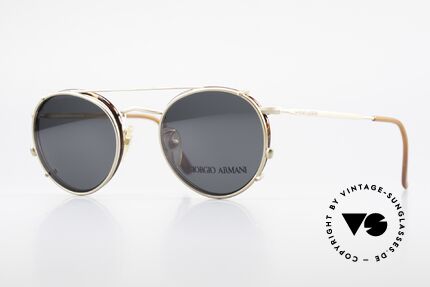Giorgio Armani 118 Panto Fassung Mit Sonnenclip, PANTO Giorgio Armani vintage Designer-Sonnenbrille, Passend für Herren und Damen