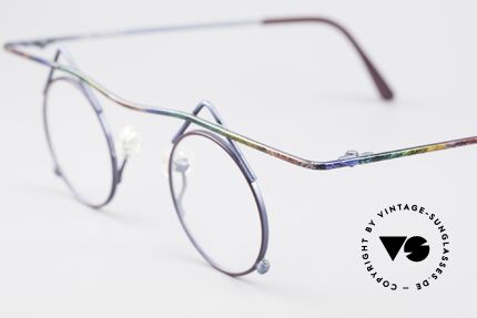 Argenta Crazy 700 Verrückte Vintage Brille, ungetragenes Einzelstück mit blau-bunter Lackierung, Passend für Damen