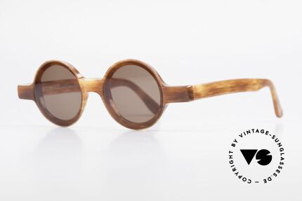 Alain Mikli 0150 / 246 Runde 80er Designer Brille, Rahmen in einer Art Holzmaserung mit braunen Gläsern, Passend für Damen