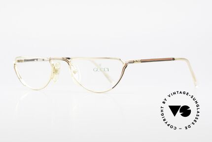 Gucci 2203 Vintage Luxus Lesebrille 80er, goldenes Design mit "Gucci-Streifen" in rot & schwarz, Passend für Damen