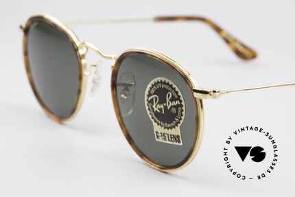 Ray Ban Round Metal 47 Kleine Runde Brille Havanna, ungetragenes Bausch&Lomb Modell mit altem Etui, Passend für Herren und Damen