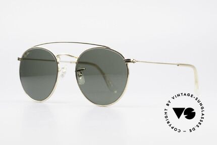 Ray Ban Round Metal 49 Brace Balken Panto Sonnenbrille B&L, legendäre B&L Mineralgläser für 100% UV Schutz, Passend für Herren und Damen