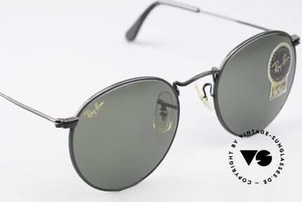 Ray Ban Round Metal 49 Runde B&L USA Sonnenbrille, orig. Name: Round Metal, W0604, Schwarz Chrom, Passend für Herren und Damen