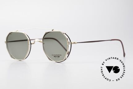 Oliver Peoples OP80BG 90er Vintage Brille Mit Clip On, rundes Modell OP80BG in burgunderrot / antik-gold, Passend für Herren und Damen