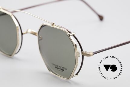 Oliver Peoples OP80BG 90er Vintage Brille Mit Clip On, mit eckigem Sonnen-Clip von Modell OP-14 in gold, Passend für Herren und Damen