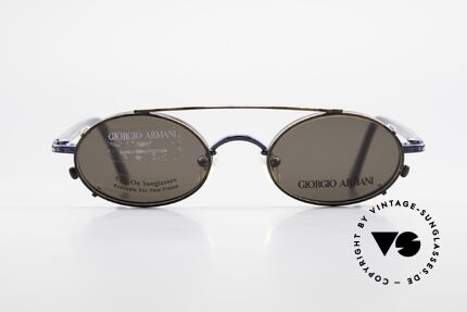 Giorgio Armani 250 Clip On Vintage Sonnenbrille, ovale Fassung in dunkelblau; Clip-On in kastanienbraun, Passend für Herren und Damen