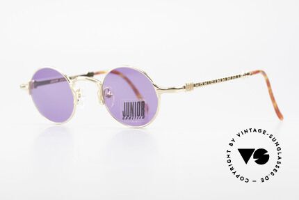 Jean Paul Gaultier 57-4175 Runde Vintage Brille 22KGP, 22kt vergoldeter Rahmen und knallige violette Gläser, Passend für Herren und Damen