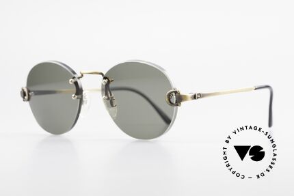 Gucci 2223 Runde Sonnenbrille Randlos, Messing-Garnitur mit Sonnengläsern in dunkelgrün, Passend für Herren und Damen