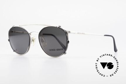 Giorgio Armani 163 Clip On 132 Panto Sonnenbrille, M.163 in matt-silber mit Mod.132 Clip in antik-grau, Passend für Herren