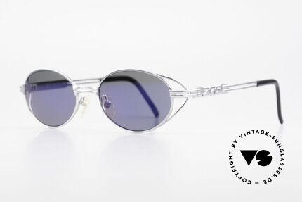 Jean Paul Gaultier 58-6106 Ovale Vintage Sonnenbrille, markante Metallarbeiten auf den Bügeln (J.P.G.-Gravur), Passend für Herren und Damen