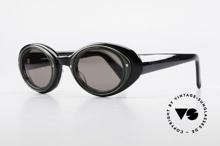 Yohji Yamamoto 52-7001 Stil Kurt Cobain Sonnenbrille, schwarzer Rahmen mit dunkelgrüner Abdeck-Blende, Passend für Herren und Damen
