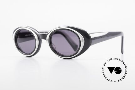 Yohji Yamamoto 52-7001 Sonnenbrille Kurt Cobain Stil, dunkelgrauer Rahmen mit silberner Abdeck-Blende, Passend für Herren und Damen