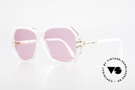 Cazal 169 Pinke Designer Sonnenbrille, kristallklare Fassung mit weißen Rahmen-Umrandungen, Passend für Damen