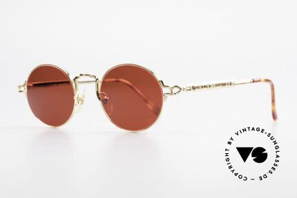 Jean Paul Gaultier 57-3175 Vergoldete Runde 90er Brille, krasser Kontrast: Gläser (3D rot) & goldener Rahmen, Passend für Herren und Damen