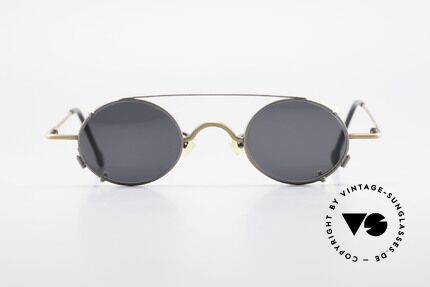 L.A. Eyeworks LINK 143 Ovale Brille mit Sonnen-Clip, handgefertigt, mit den charakteristischen Bügelenden, Passend für Herren und Damen