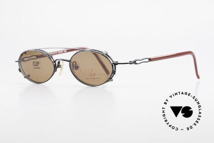 Yohji Yamamoto 51-8201 Ovale Vintage Brille Clip On, hochwertige ovale Fassung: schwarz-weinrot lackiert, Passend für Herren und Damen