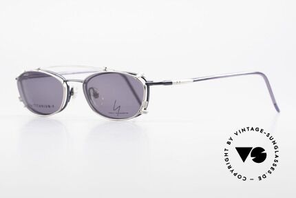 Yohji Yamamoto 51-0013 Clip On Titanium Brille Blau, dunkelblaue TitaniumFassung & silberner Sonnenclip, Passend für Herren und Damen