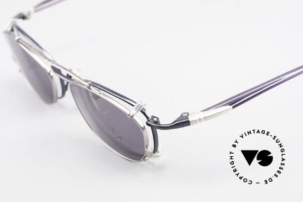 Yohji Yamamoto 51-0013 Clip On Titanium Brille Blau, Rahmen ist beliebig verglasbar und Clip mit 100% UV, Passend für Herren und Damen