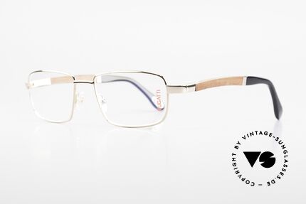 Bugatti 548 Padouk Edelholz Brille Gold M, mit afrikanischem PADOUK Edelholz als Bügel-Inlay, Passend für Herren