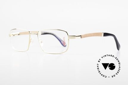Bugatti 548 Padouk Edelholz Brille Gold L, mit afrikanischem PADOUK Edelholz als Bügel-Inlay, Passend für Herren