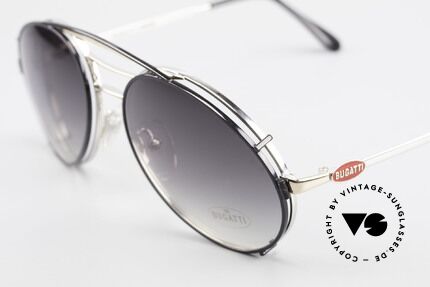 Bugatti 65536 Vintage Brille mit Sonnen Clip, LARGE Fassung, elegant in silber-gold / schwarz, Passend für Herren