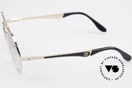 Bugatti 11711 Small Luxus Sonnenbrille Rund, edler Rahmen gold/schwarz; Brücke wie eine Blattfeder, Passend für Herren