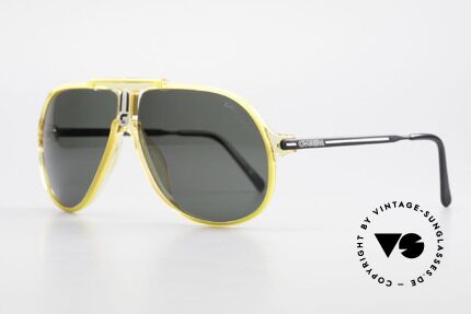 Carrera 5590 Optyl Sport Sonnenbrille 80er, toller Kontrast zw. Rahmen (gelb) und Gläsern (grün), Passend für Herren